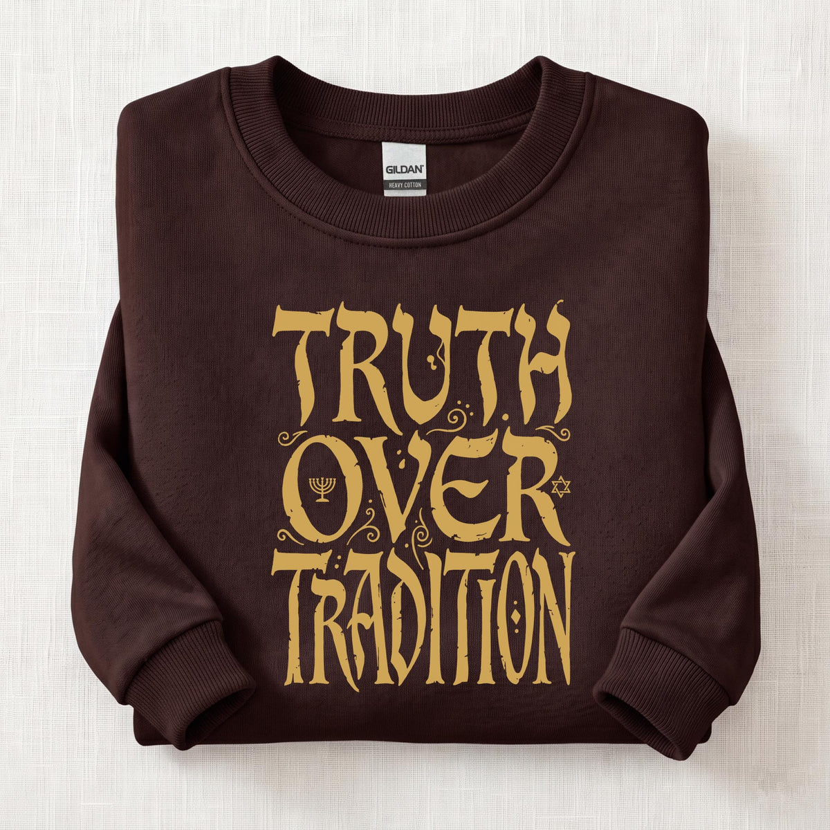 Truth Over Tradition Ancient Sweatshirt — Dark Chocolate