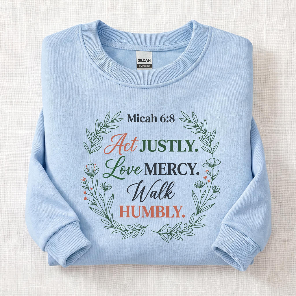 Micah 6:8 Verse Sweatshirt — Light Blue