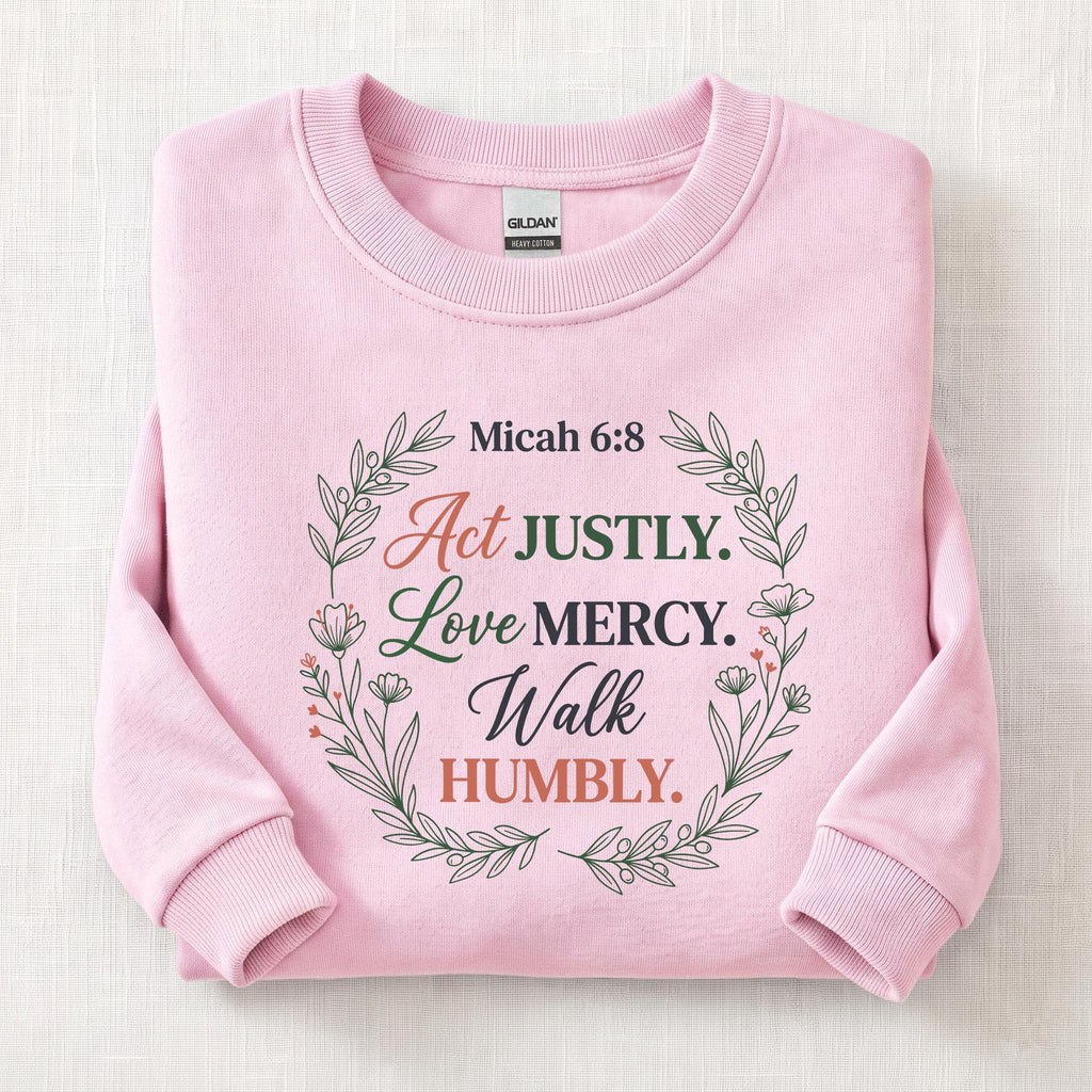 Micah 6:8 Verse Sweatshirt — Light Pink