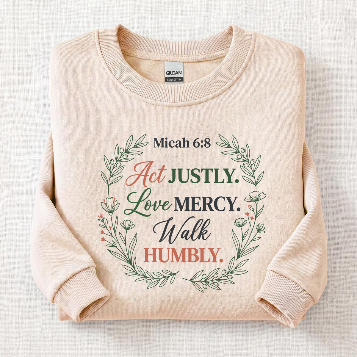Micah 6:8 Verse Sweatshirt — Sand