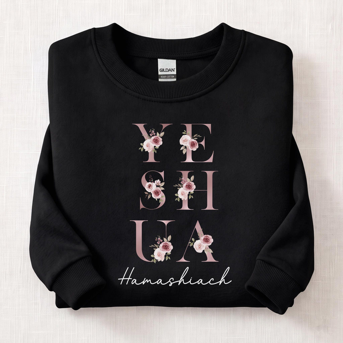 Yeshua Hamashiach Floral Sweatshirt — Black