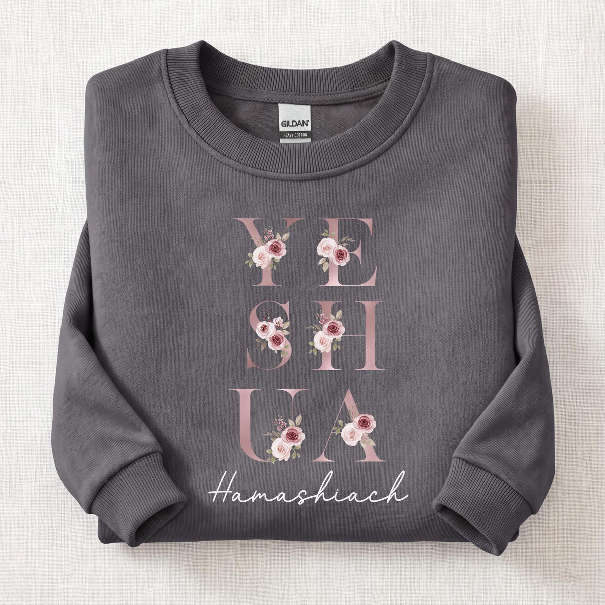 Yeshua Hamashiach Floral Sweatshirt — Charcoal