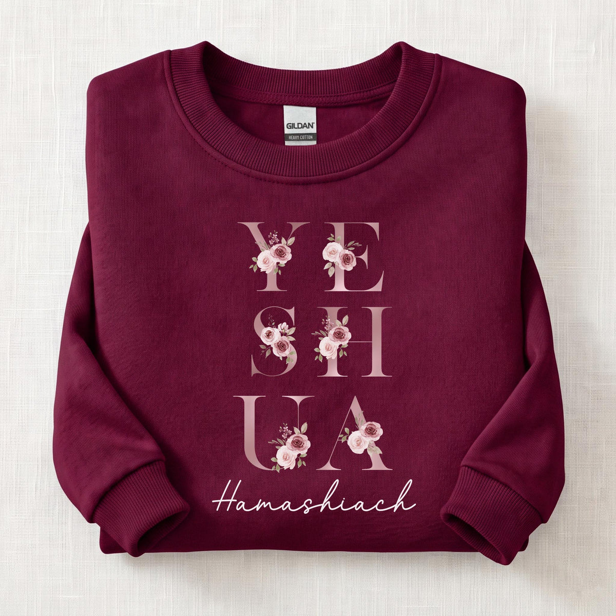 Yeshua Hamashiach Floral Sweatshirt — Maroon