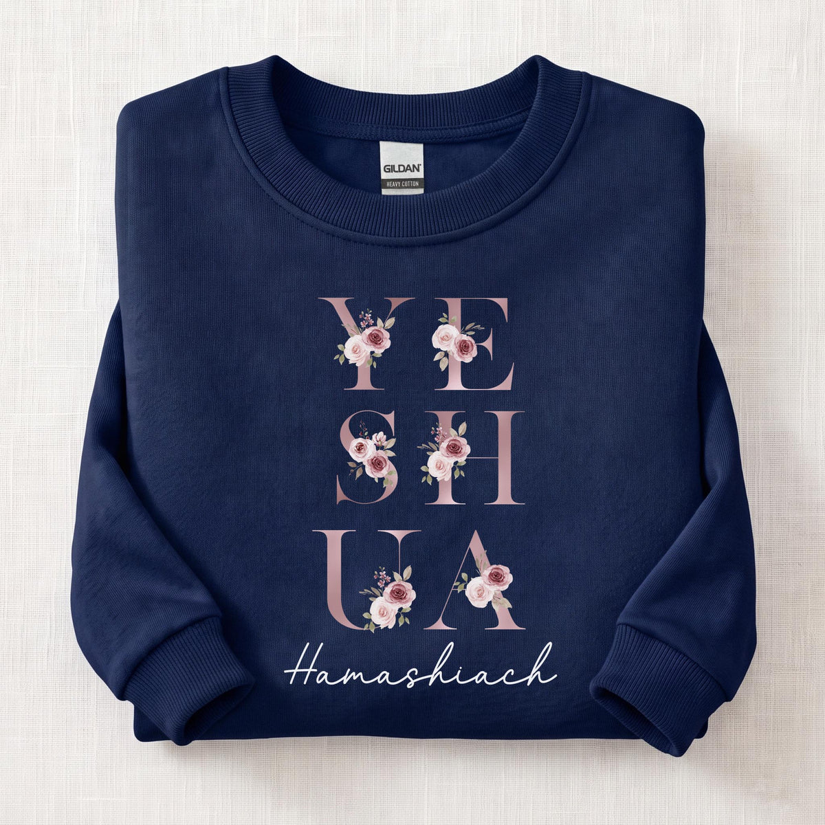 Yeshua Hamashiach Floral Sweatshirt — Navy