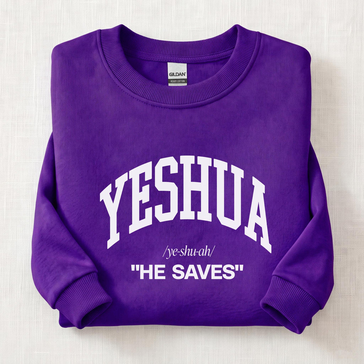 Yeshua He Saves Sweatshirt — Purple