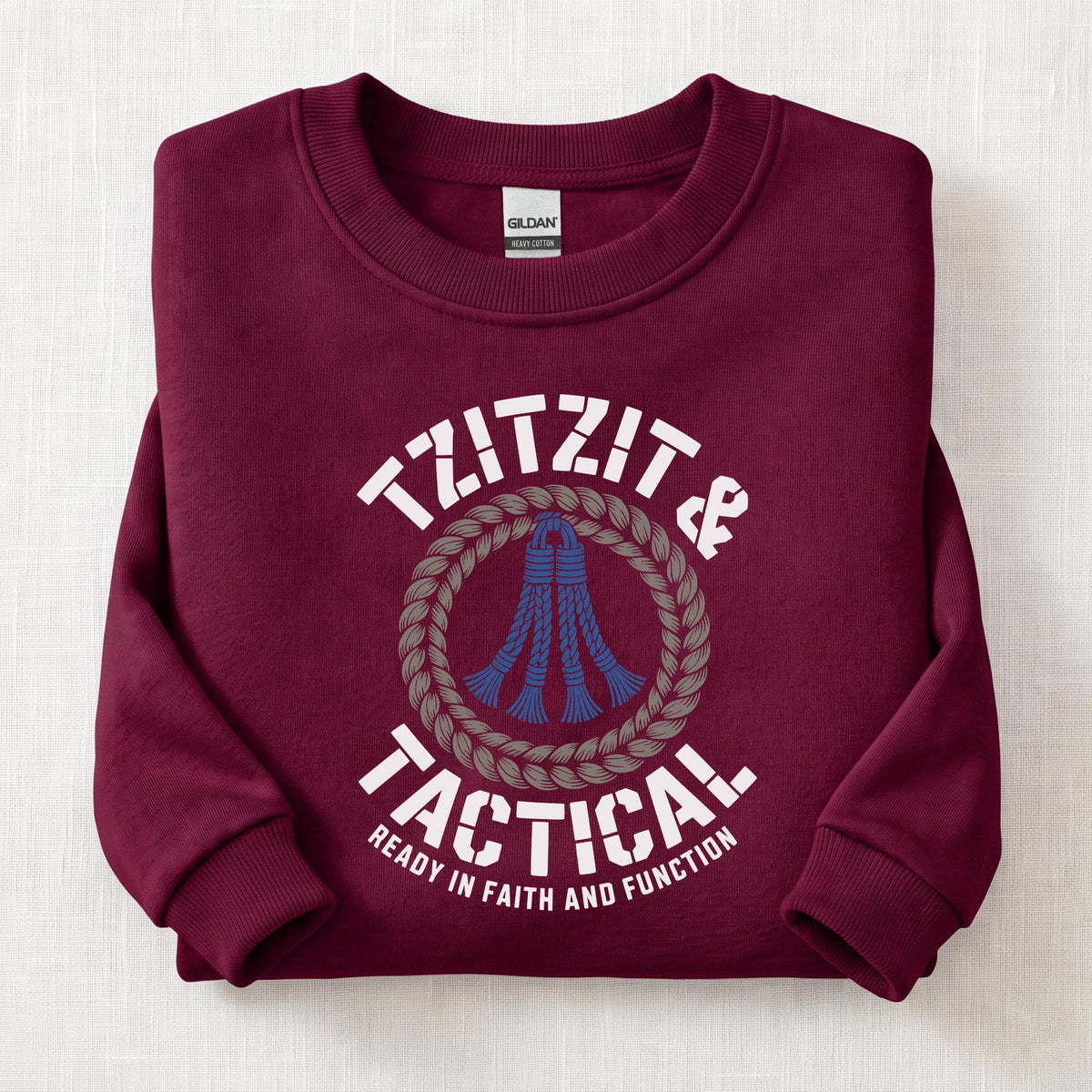 Tzitzit Ready In Faith Sweatshirt — Maroon