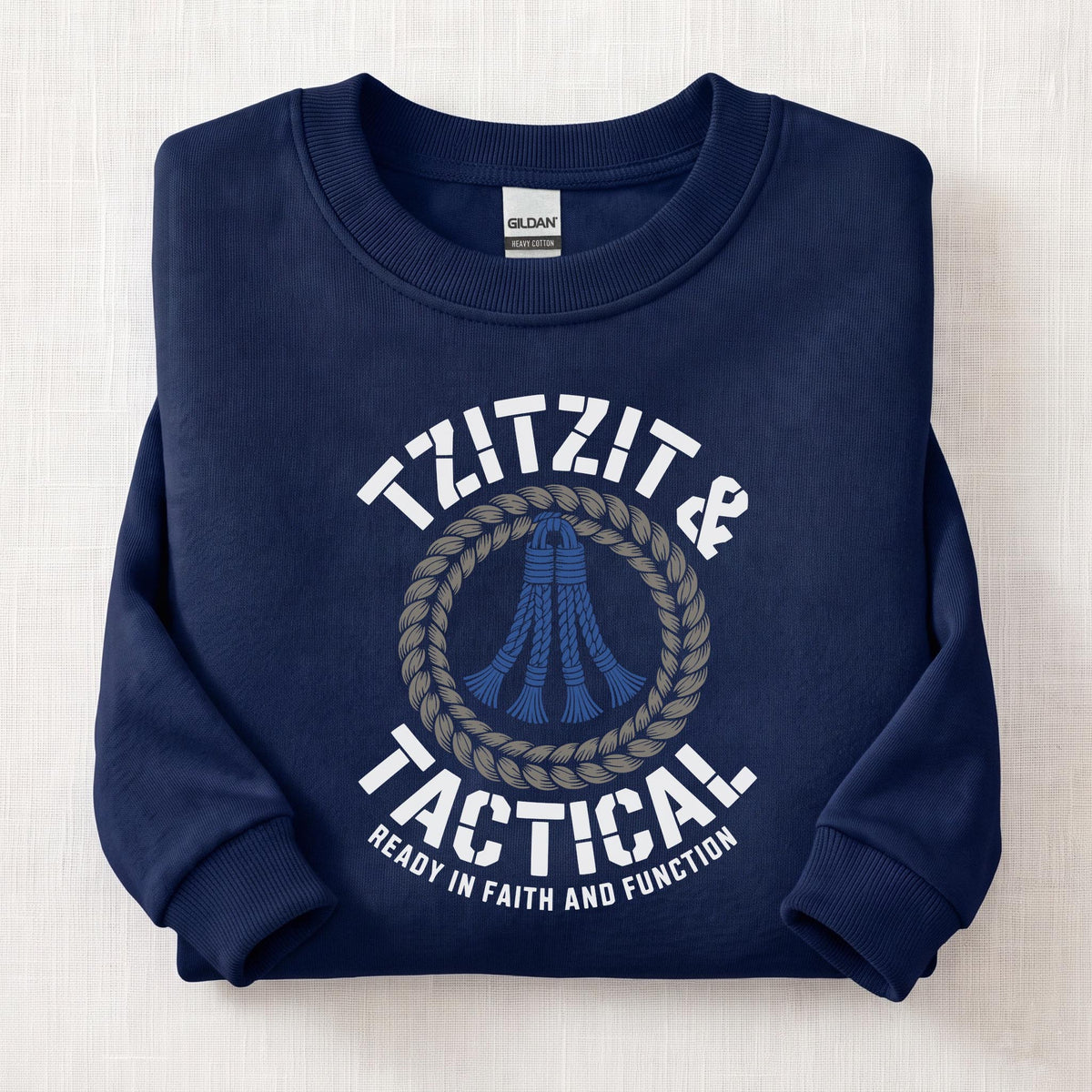 Tzitzit Ready In Faith Sweatshirt — Navy